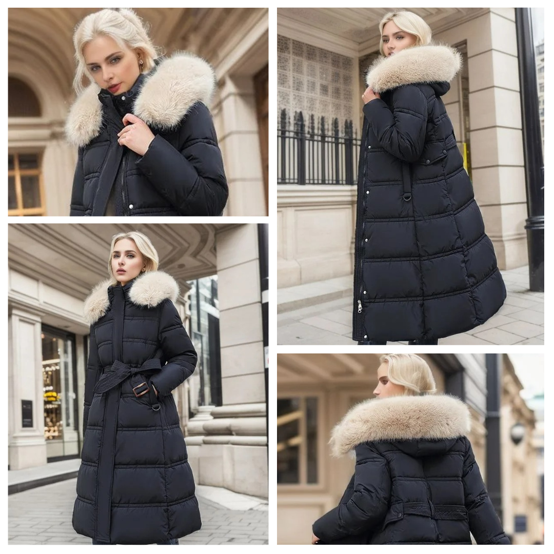 Black Mid-Calf Puffer Coat multiple views
