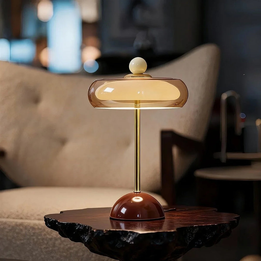Brown Mid-Century Glass Dome Table Lamp lifestyle