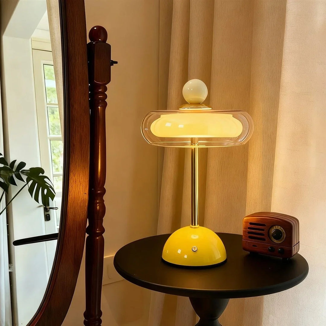 Yellow Mid-Century Glass Dome Table Lamp lifestyle