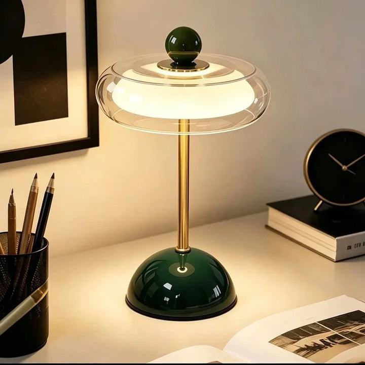 Green Mid-Century Glass Dome Table Lamp close view