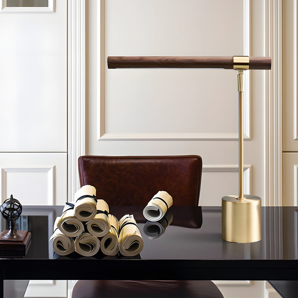Wood Brass Task Lamp on contemporary desk