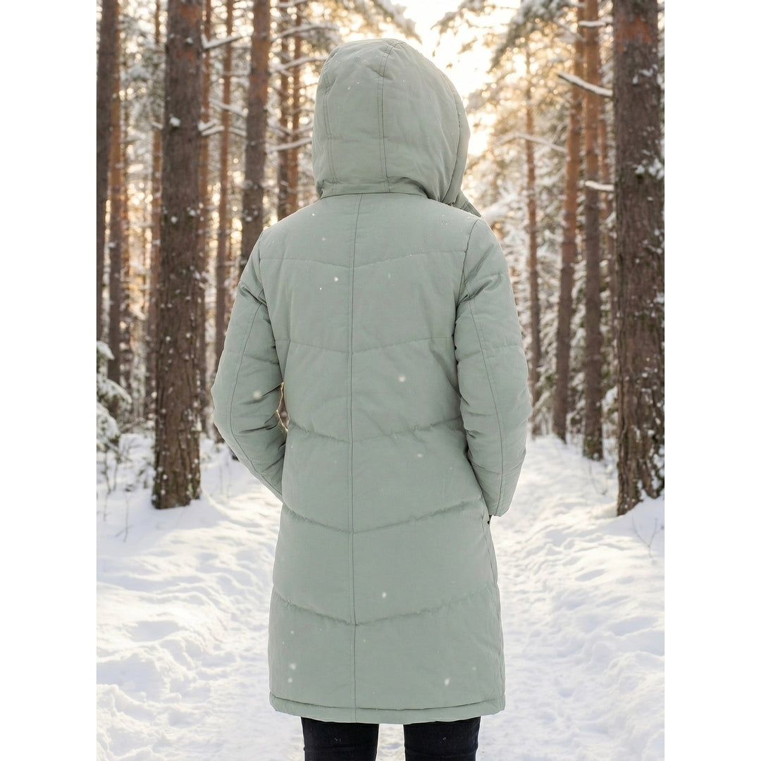 Green Mid-Thigh Puffer Coat back view