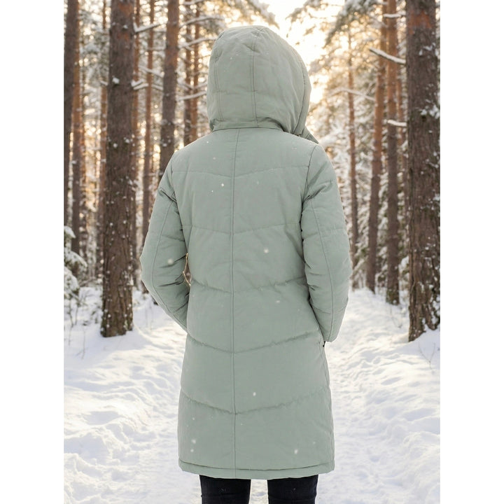 Green Mid-Thigh Puffer Coat back view