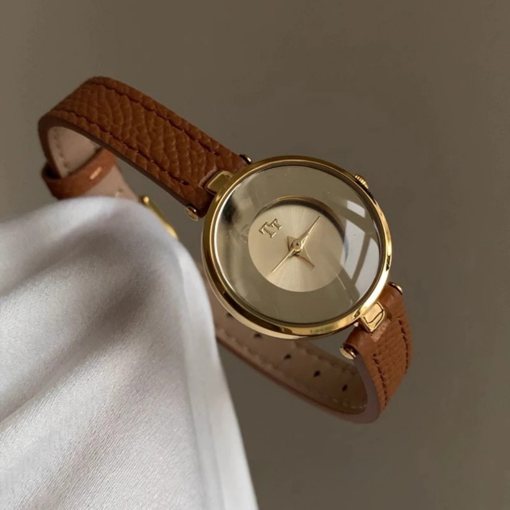 Brown Minimal Polished Alloy Watch angled view