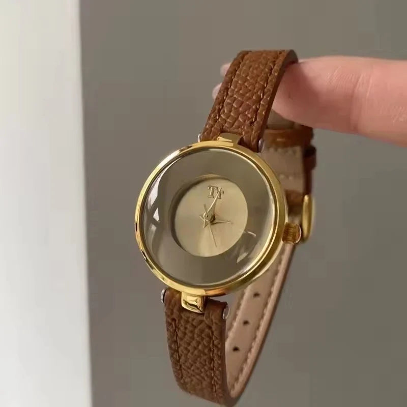 Brown Minimal Polished Alloy Watch dial close-up