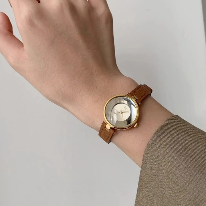 Brown Minimal Polished Alloy Watch worn on wrist