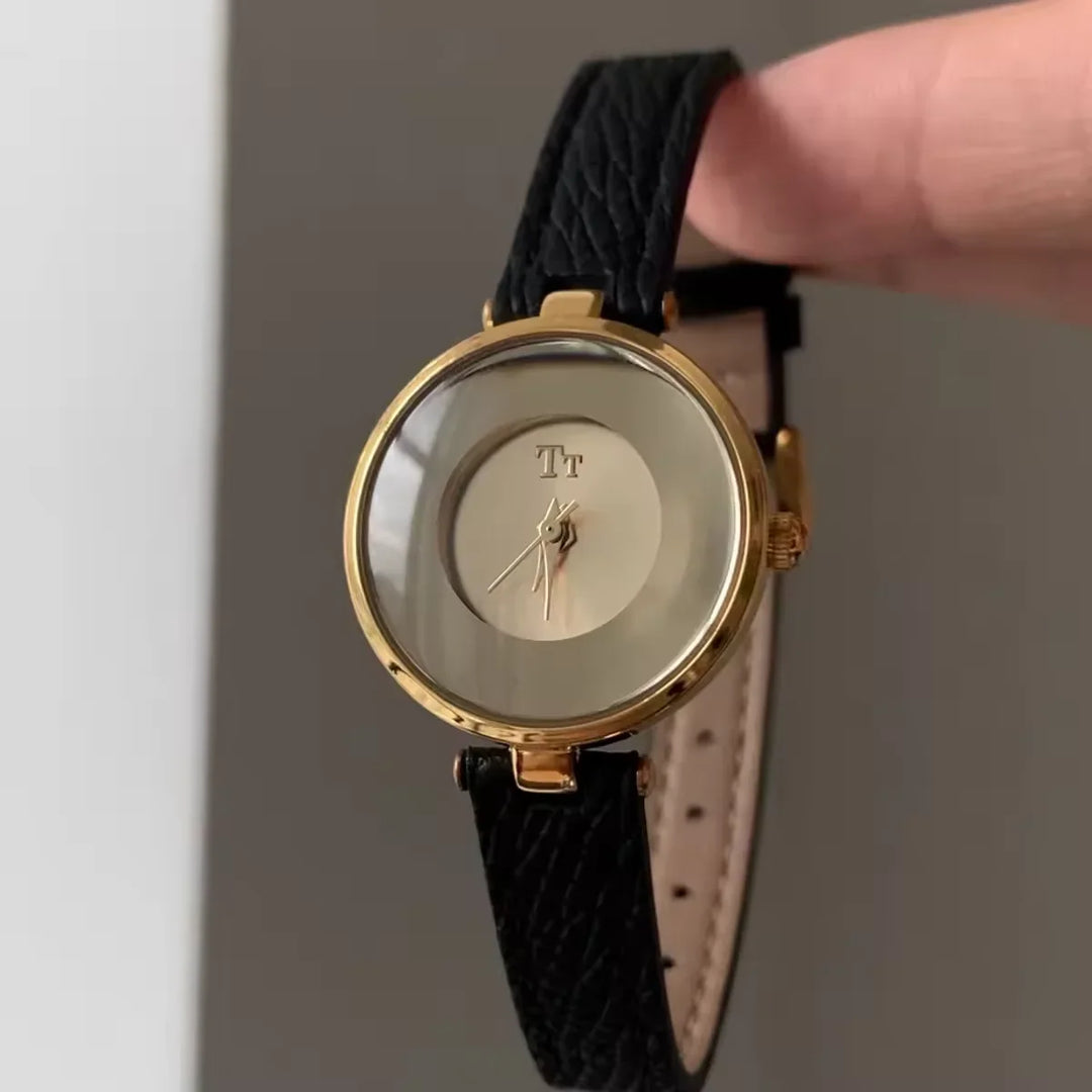 Black Minimal Polished Alloy Watch dial close-up
