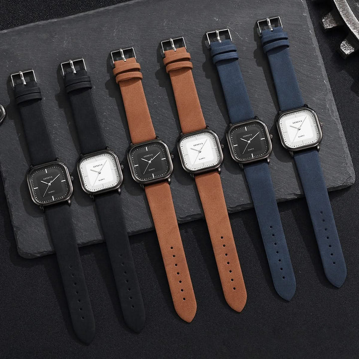 Minimalist Square Face Watch all six colors flat lay
