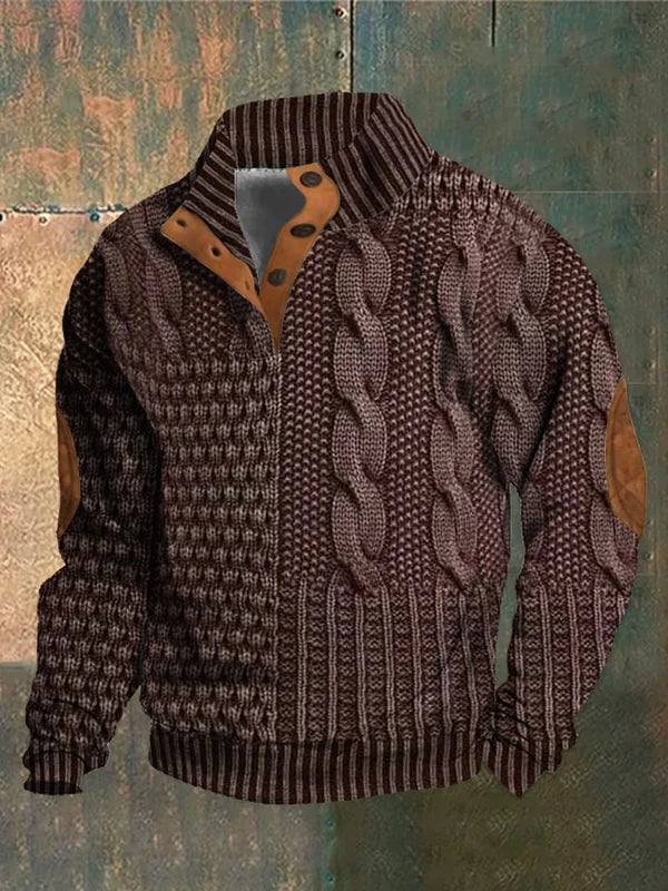 Red Mixed-Texture Quarter-Zip Sweater front view