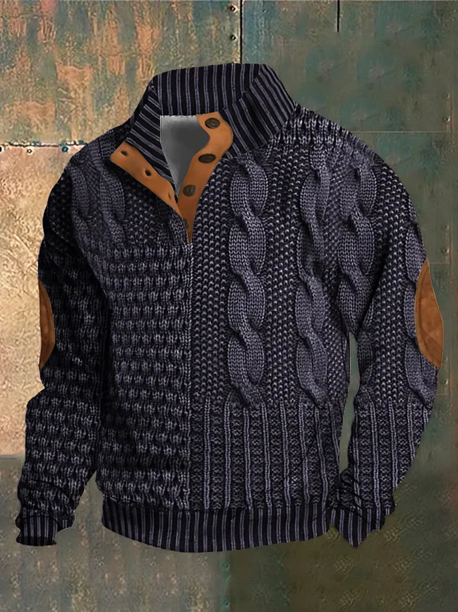 Dark Gray Mixed-Texture Quarter-Zip Sweater front view