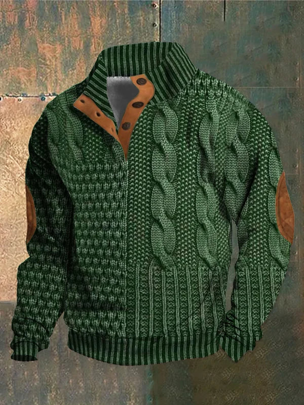 Green Mixed-Texture Quarter-Zip Sweater front view