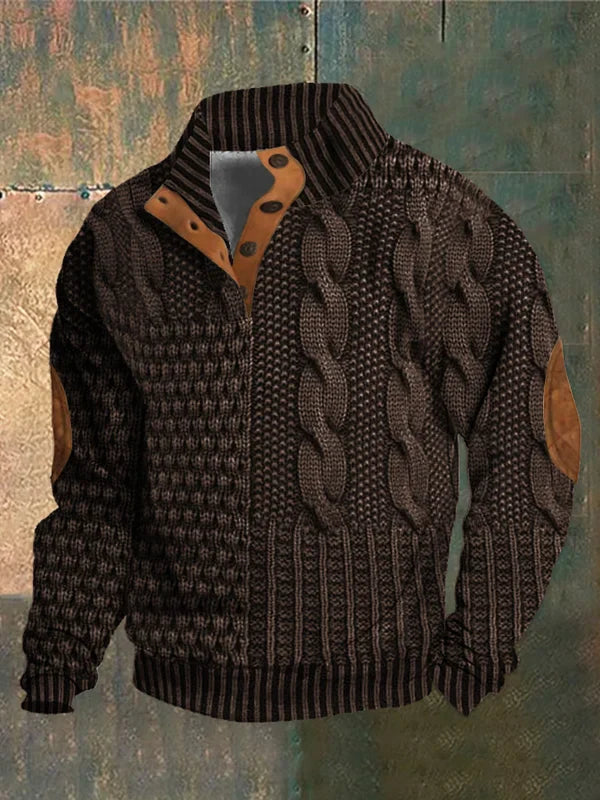 Brown Mixed-Texture Quarter-Zip Sweater front view