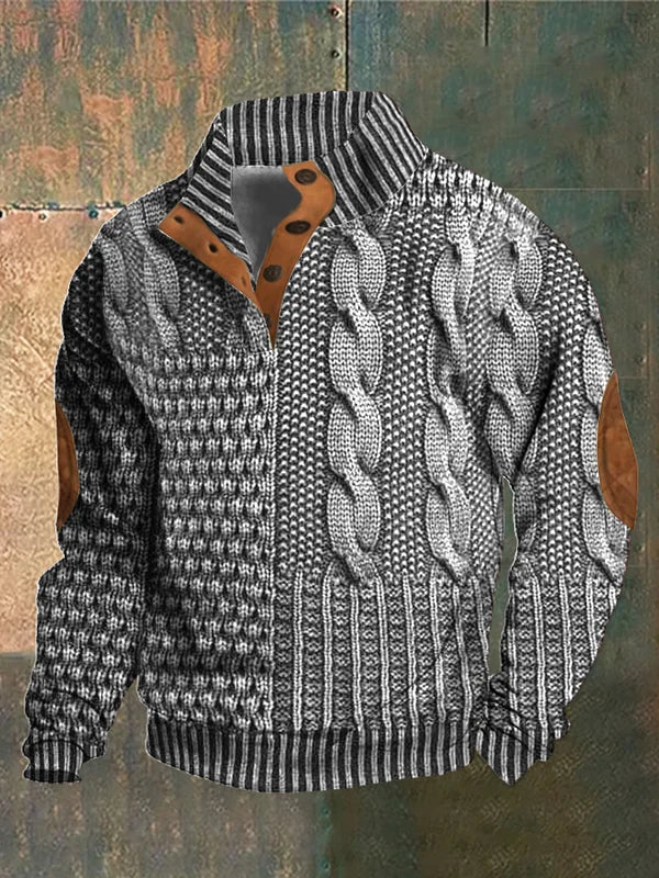 Light Gray Mixed-Texture Quarter-Zip Sweater front view