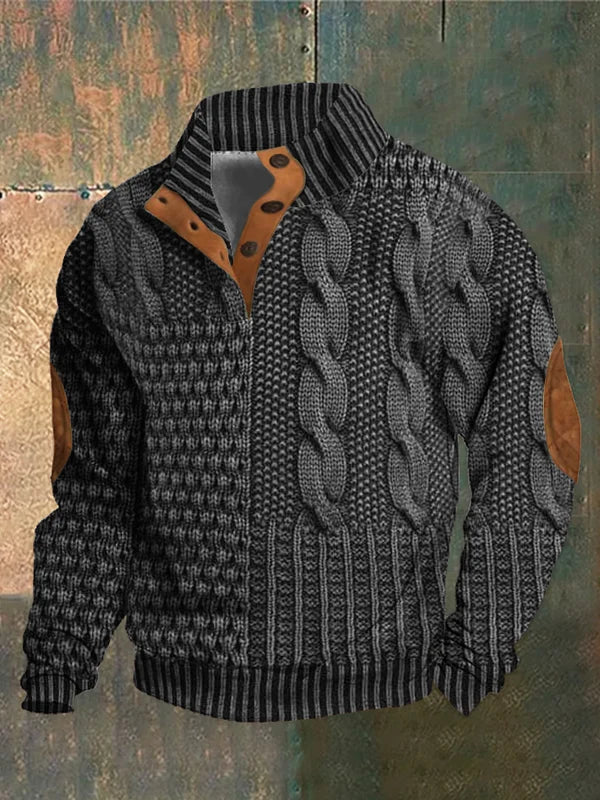 Gray Mixed-Texture Quarter-Zip Sweater front view