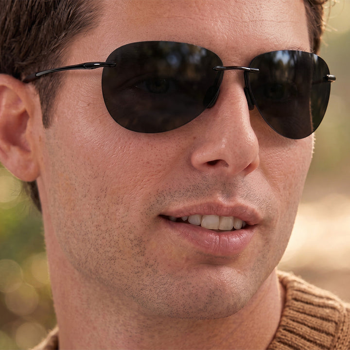 Vintage Rimless Aviator Sunglasses worn lifestyle