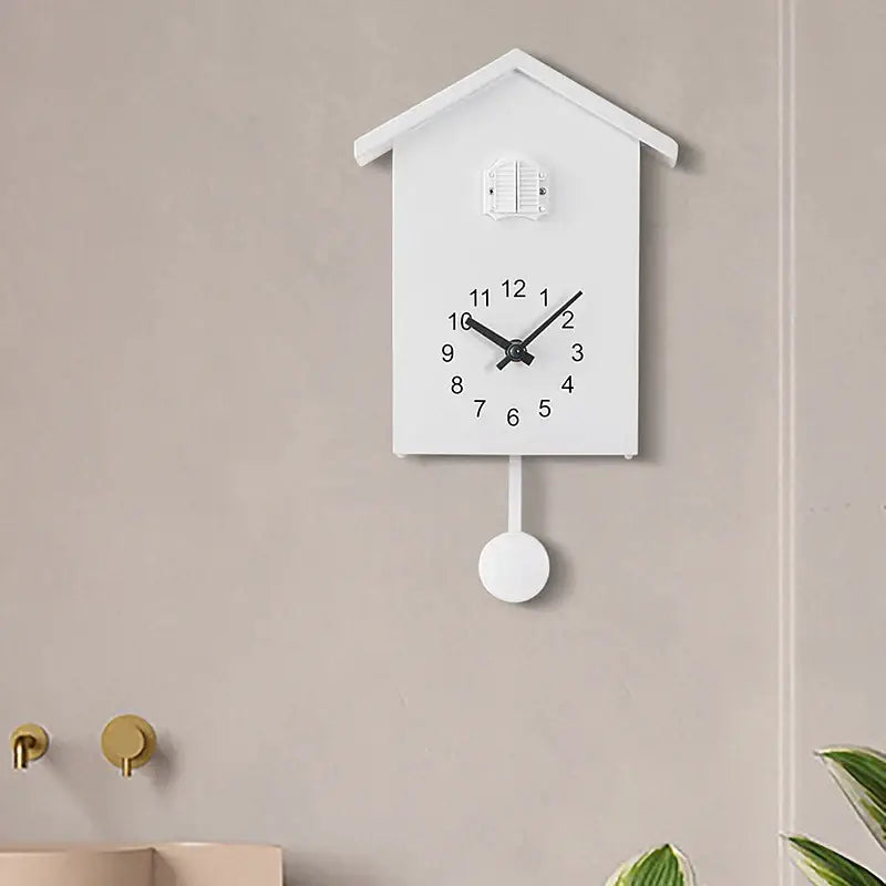 White Cuckoo Pendulum Wall Clock front view