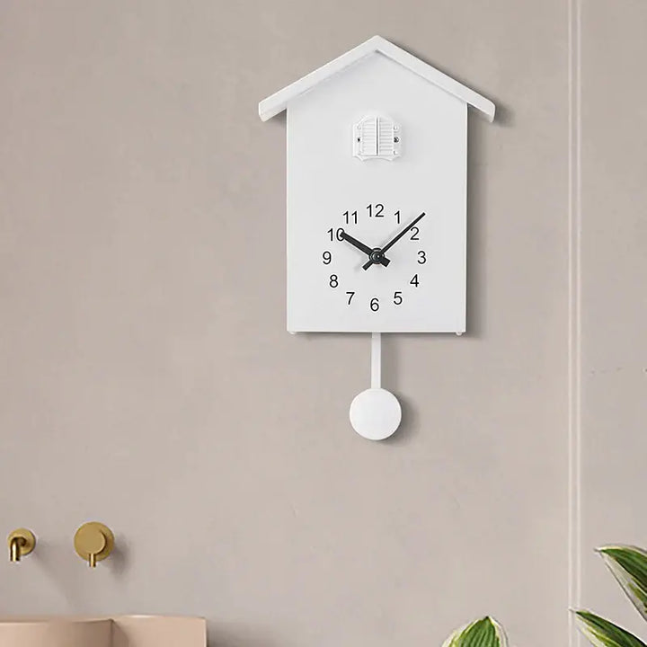White Cuckoo Pendulum Wall Clock front view