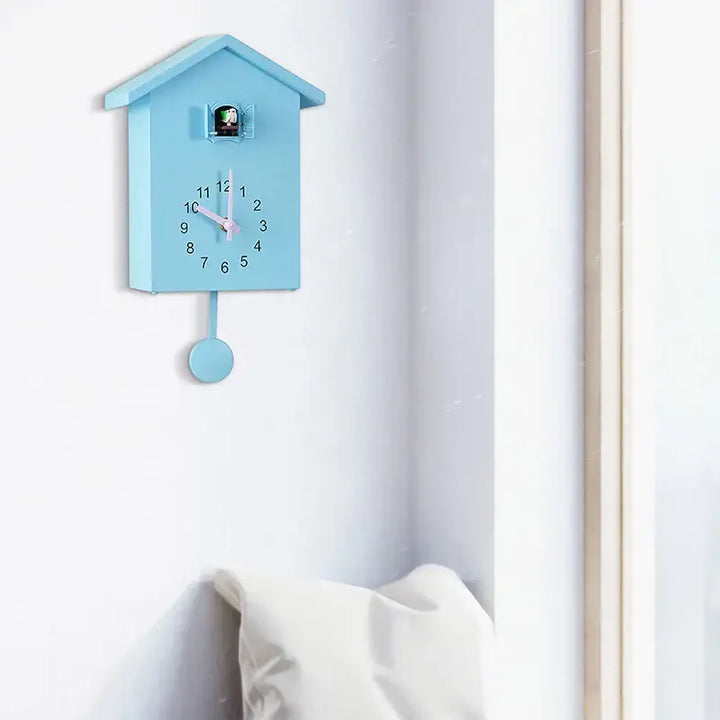 Blue Cuckoo Pendulum Wall Clock front view