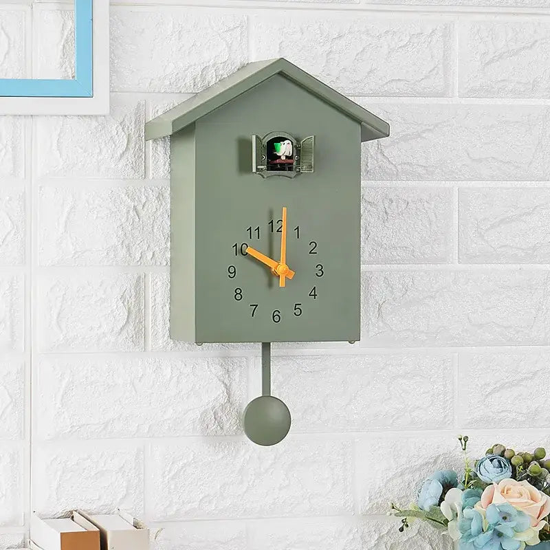 Green Cuckoo Pendulum Wall Clock front view