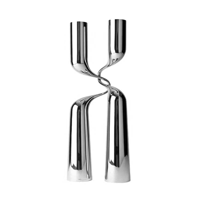 Silver Modern Geometric Candle Holder front view
