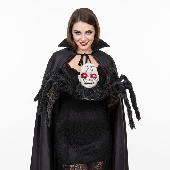 Animatronic Halloween spider prop shown at approximate 60 cm scale