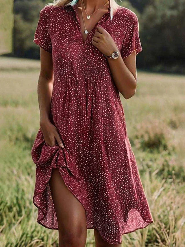 Red Polka-Dot Midi Shirt Dress worn lifestyle