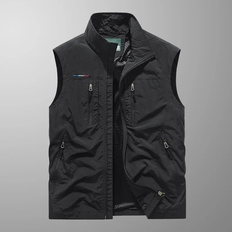 Black Multi-Pocket Utility Vest front view
