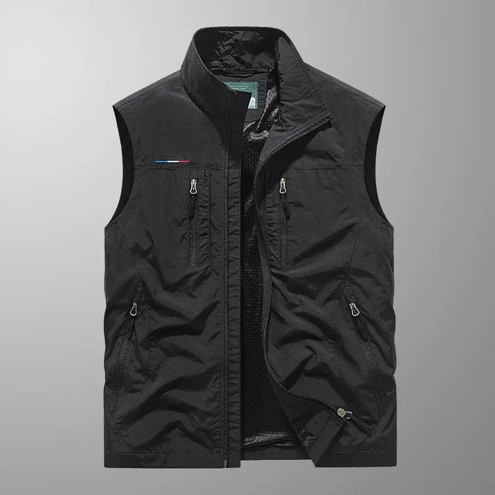 Black Multi-Pocket Utility Vest front view