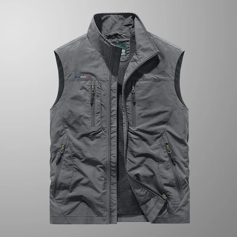 Gray Multi-Pocket Utility Vest front view