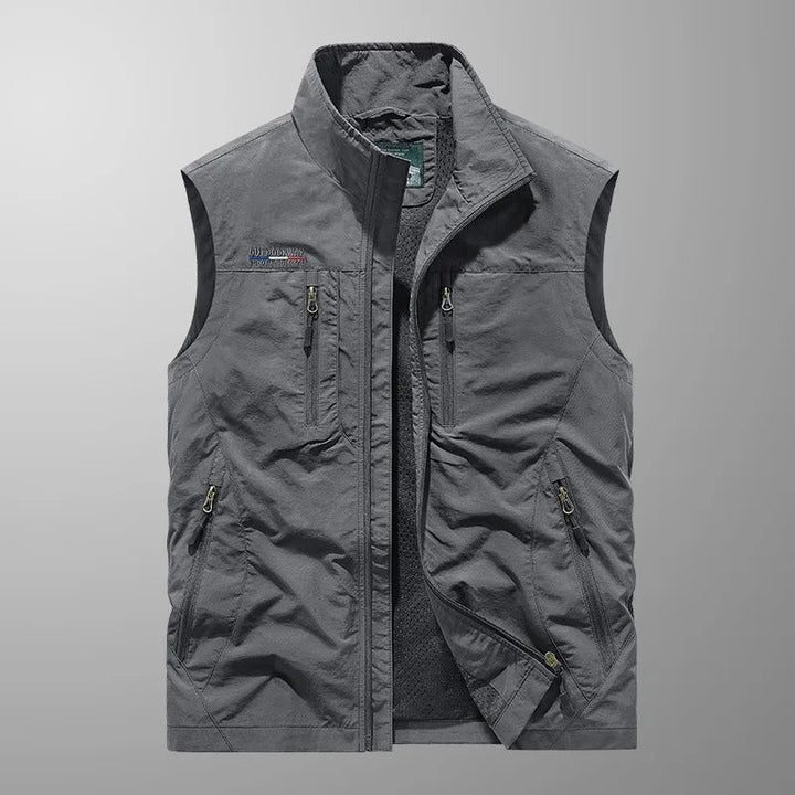 Gray Multi-Pocket Utility Vest front view