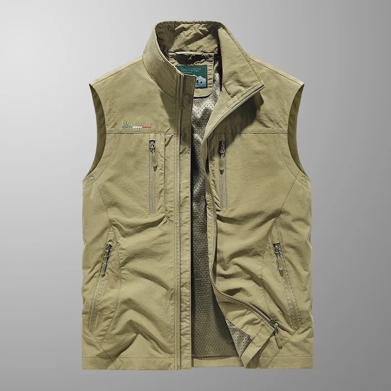 Khaki Multi-Pocket Utility Vest front view