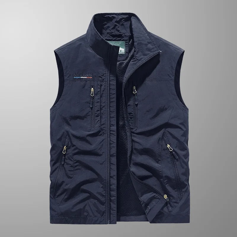 Navy Blue Multi-Pocket Utility Vest front view
