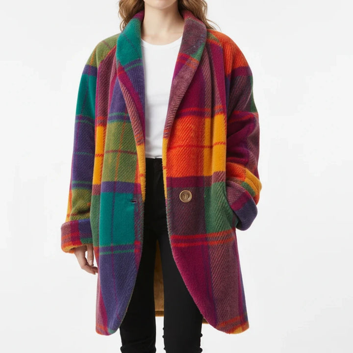 Multicolor Check Longline Coat front view