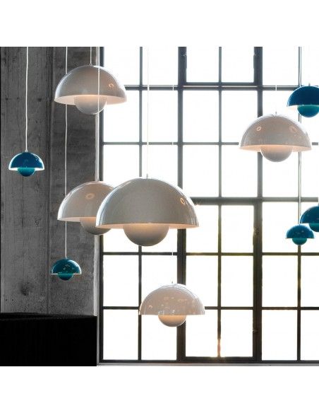 Mushroom Dome Pendant Light lit at night