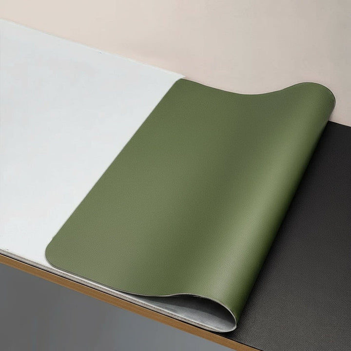 Green Non-Slip PU Leather Desk Pad rolled edge