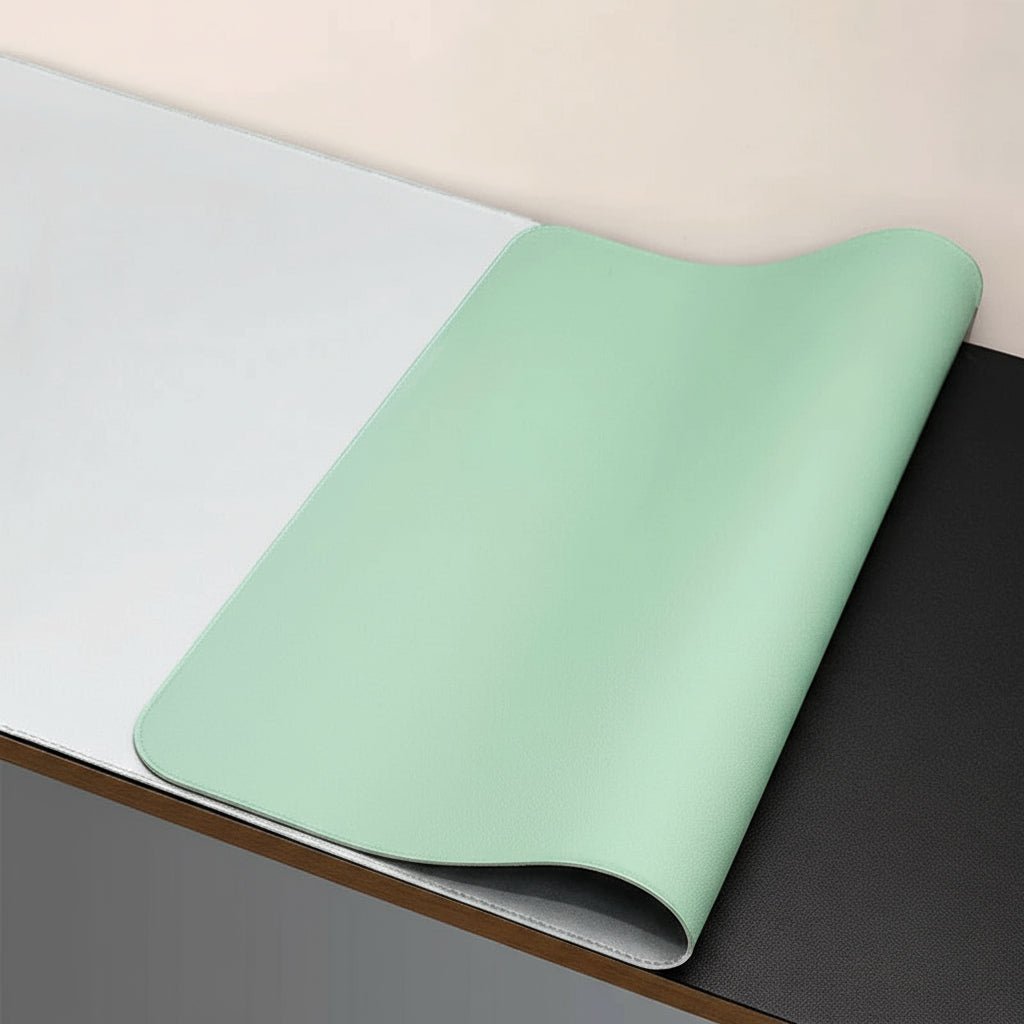 Mint Green Non-Slip PU Leather Desk Pad rolled edge