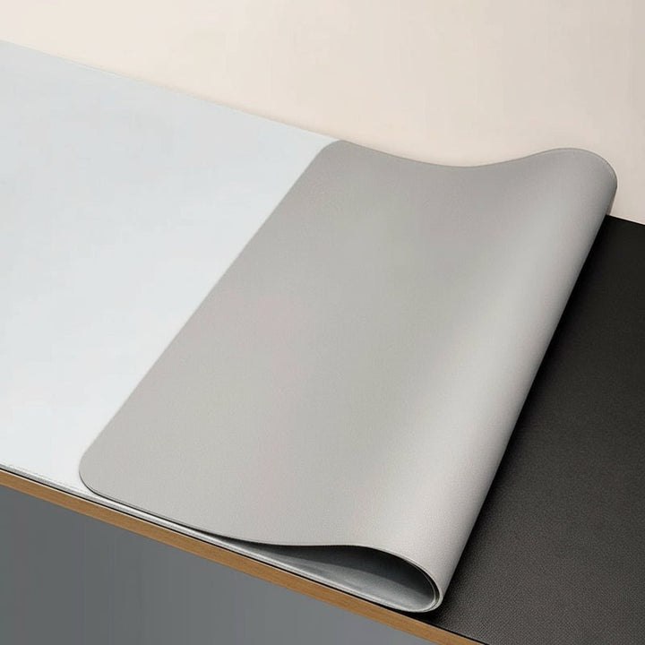 Grey Non-Slip PU Leather Desk Pad rolled edge