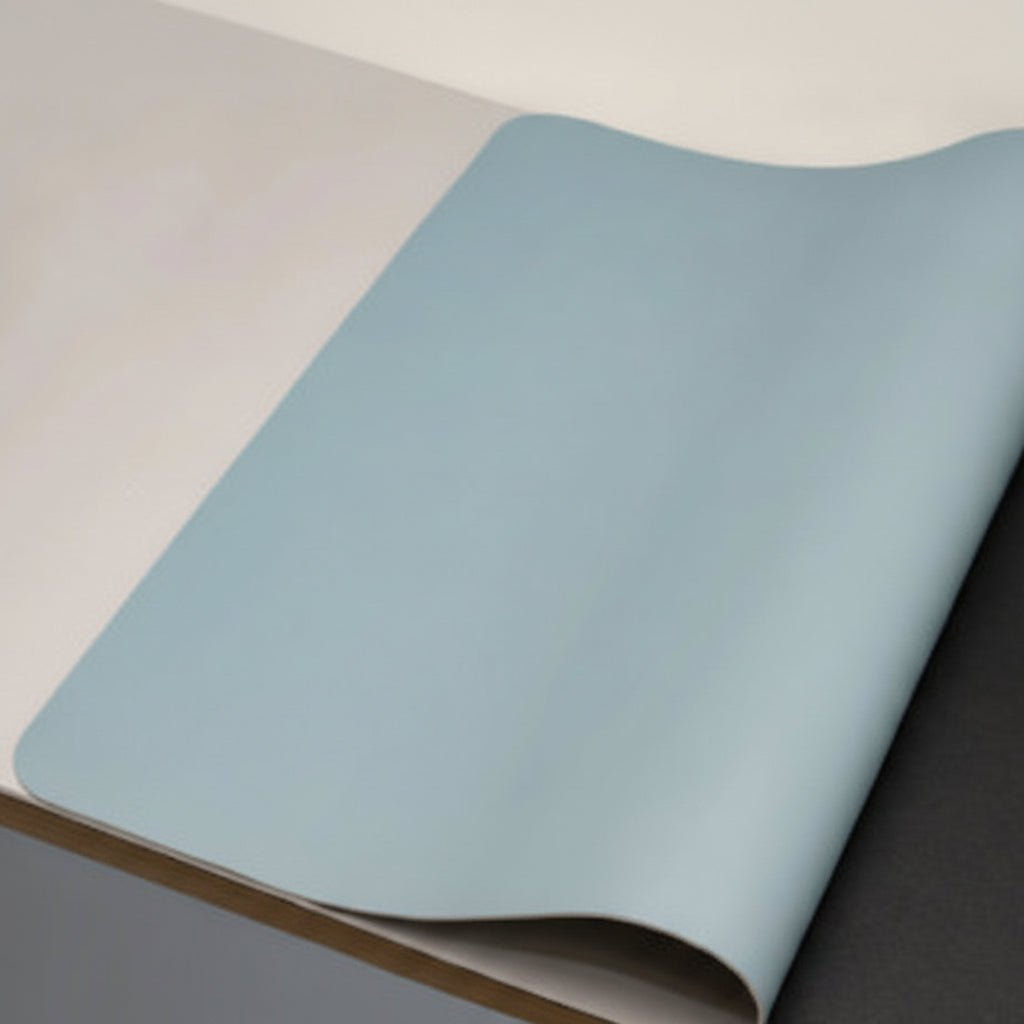 Light Blue Non-Slip PU Leather Desk Pad rolled edge
