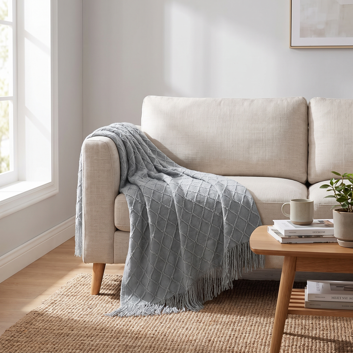 Blue Nordic Cashmere Throw Blanket front view