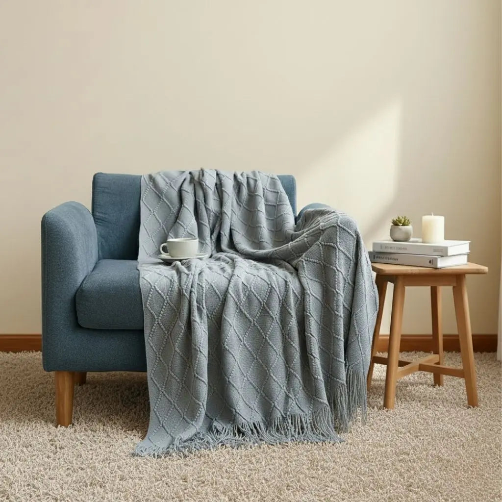 Nordic Cashmere Throw Blanket on sofa lifestyle