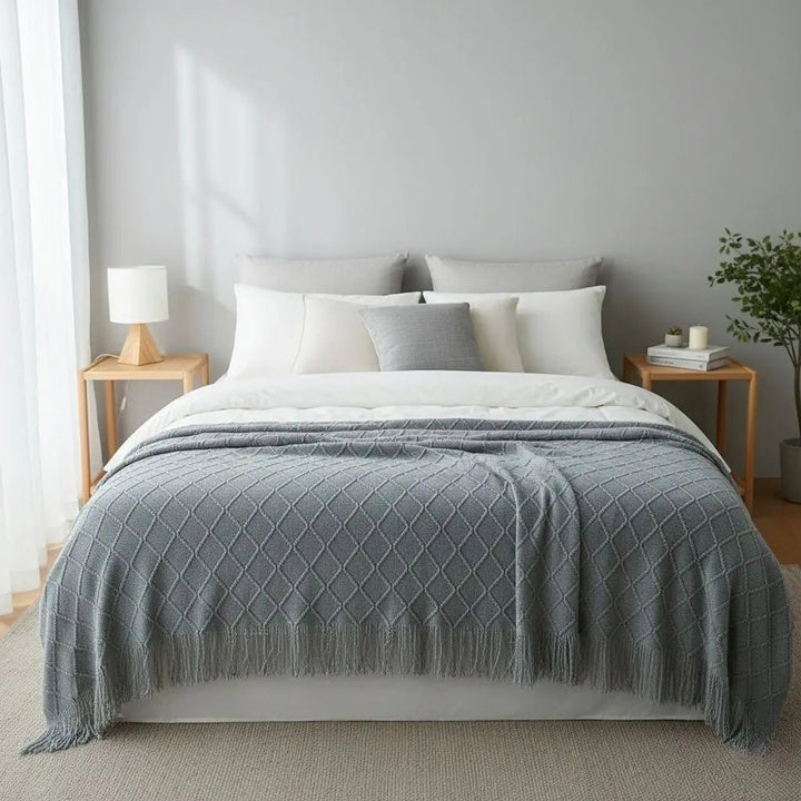 Nordic Cashmere Throw Blanket on bed lifestyle