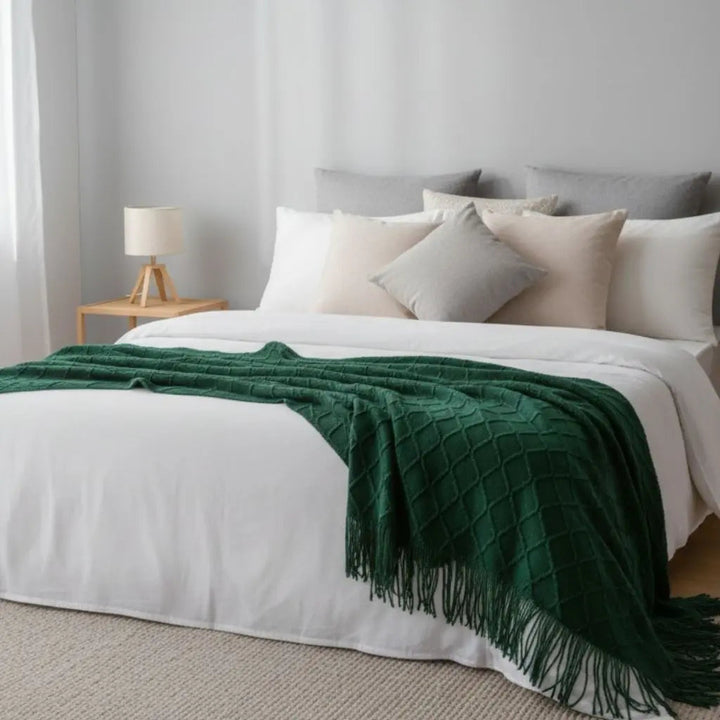 Nordic Cashmere Throw Blanket tasseled edge detail