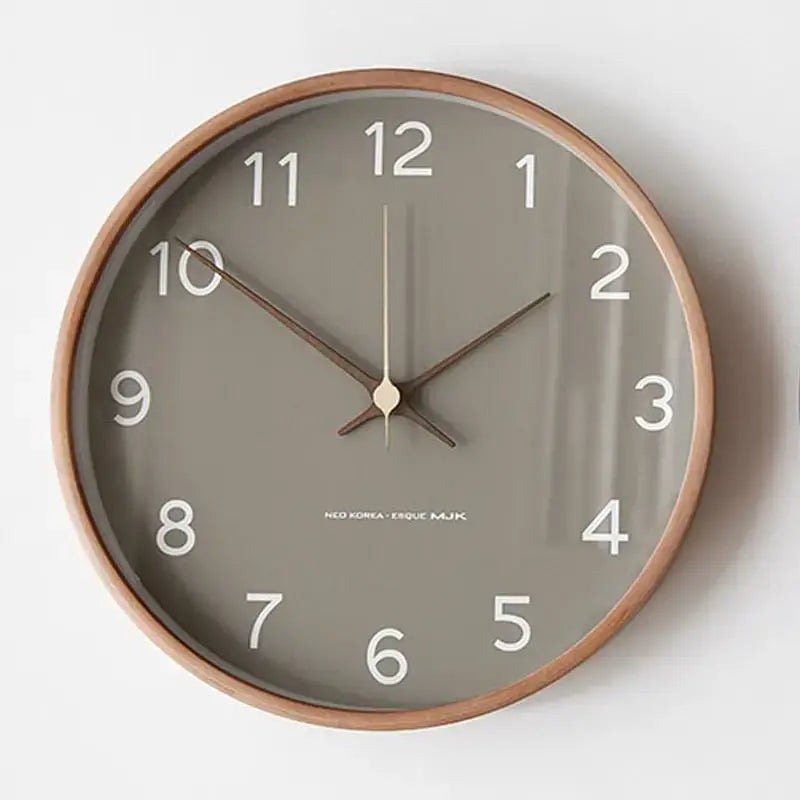 Grey Nordic Wood Wall Clock front view