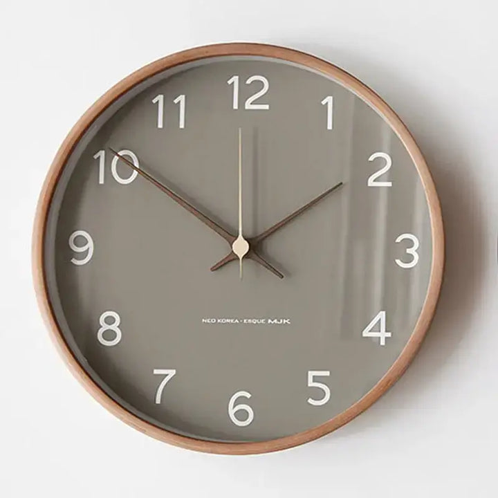 Grey Nordic Wood Wall Clock front view