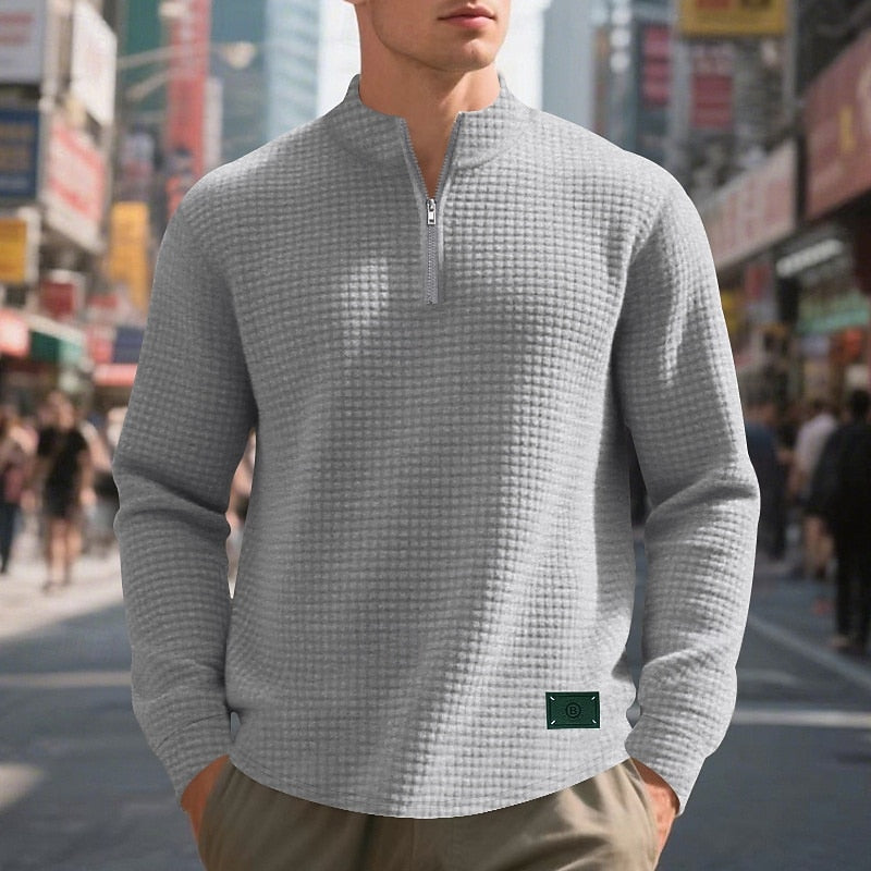 Waffle-Knit Quarter-Zip Pullover Sweater