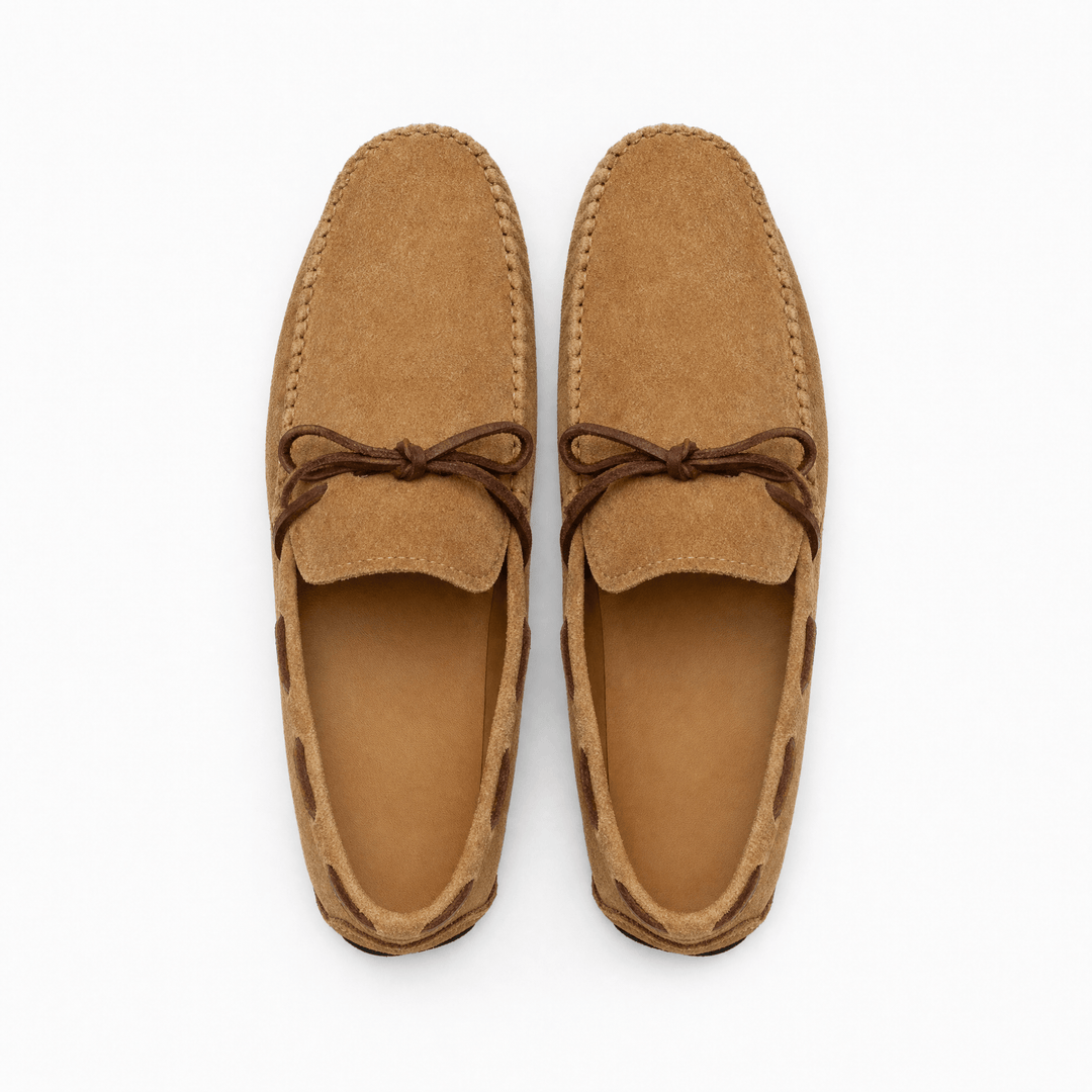 Light Brown Nubuck Suede Lace-Up Loafers top view