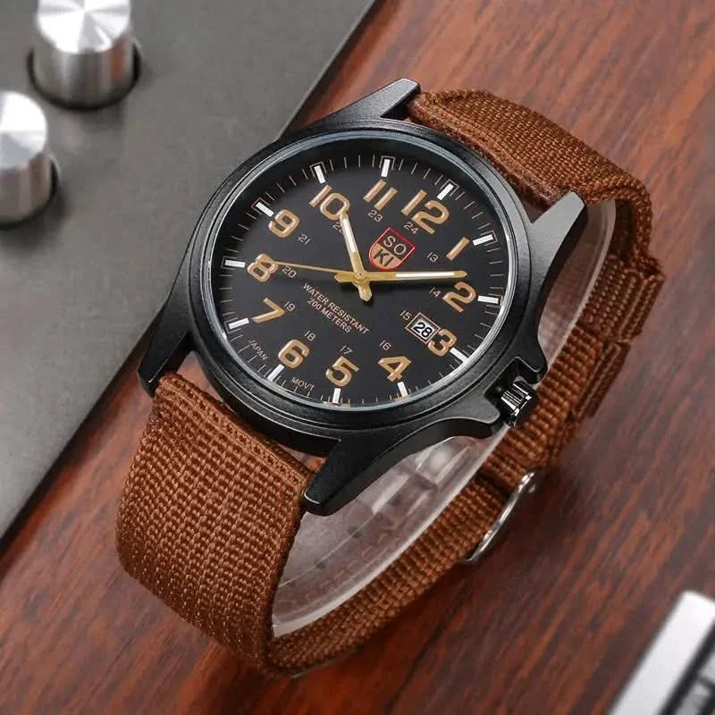 Brown Nylon Strap Field Watch lifestyle