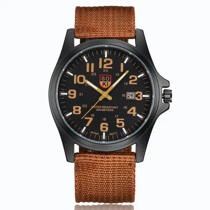 Brown Nylon Strap Field Watch front view