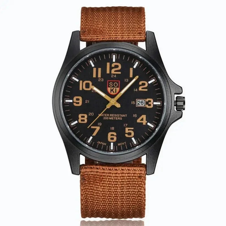 Brown Nylon Strap Field Watch front view