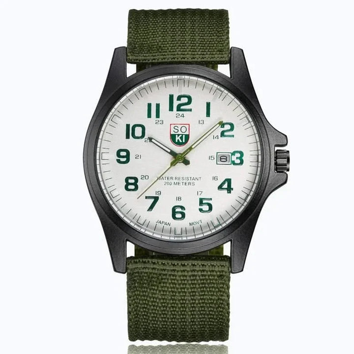 Green Nylon Strap Field Watch front view